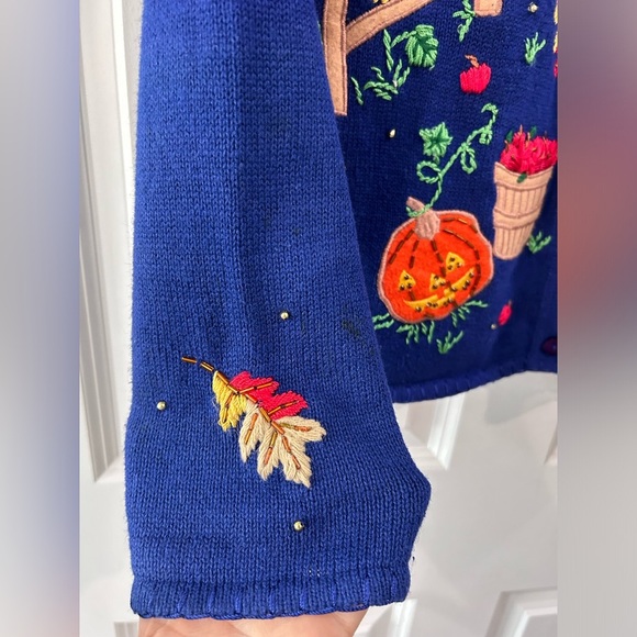 Vintage Arriviste Embellished Knit Cardigan Sweater Size M Fall Pumpkin Harvest - Picture 6 of 12